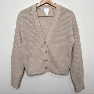 H&M Womens Xsmall  Beige Ribbed Knit Cardigan